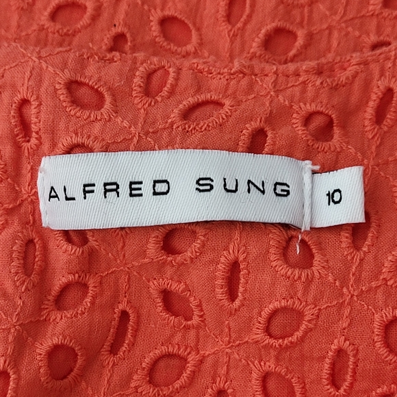 Alfred Sung, Eyelet,  Cotton Lace,  Coral Dress - Picture 5 of 6